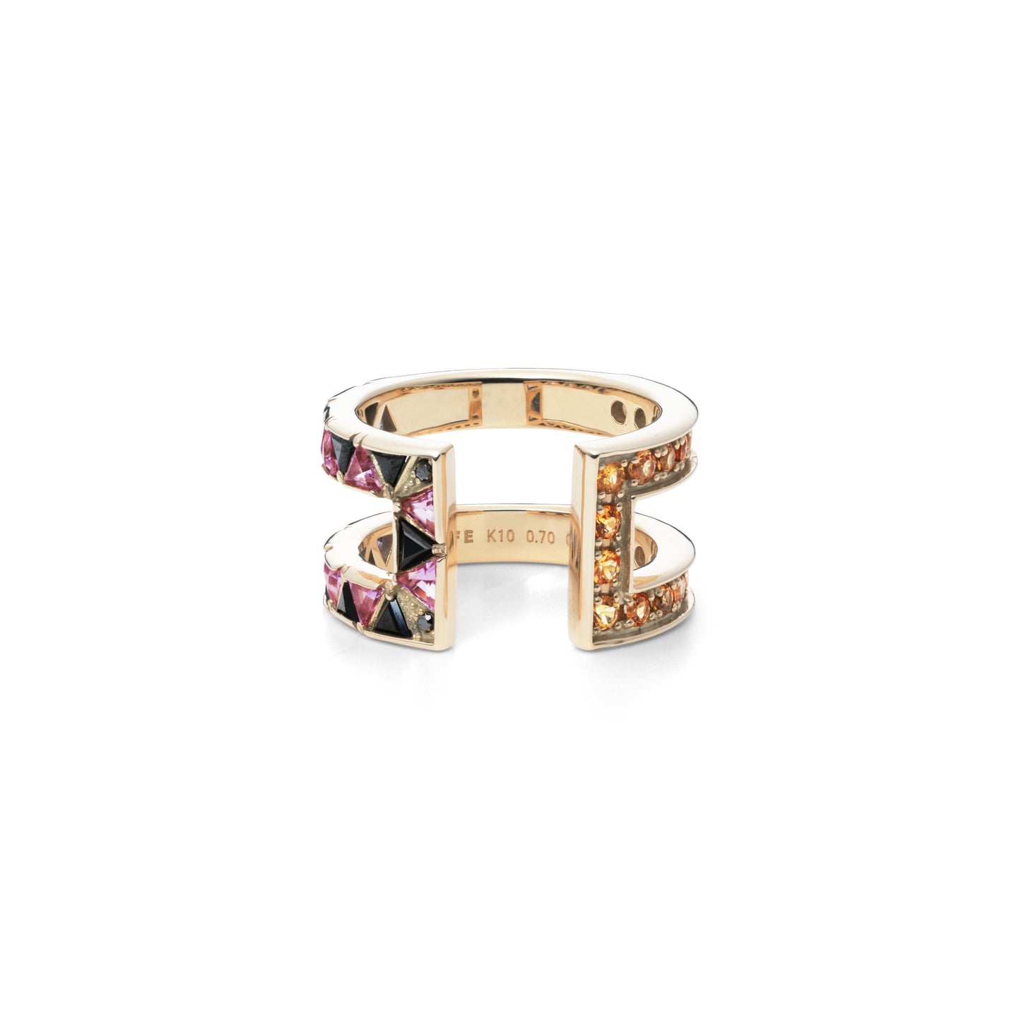 Protection Ring_YG × Orange Sapphire × Black Spinel × Amethyst