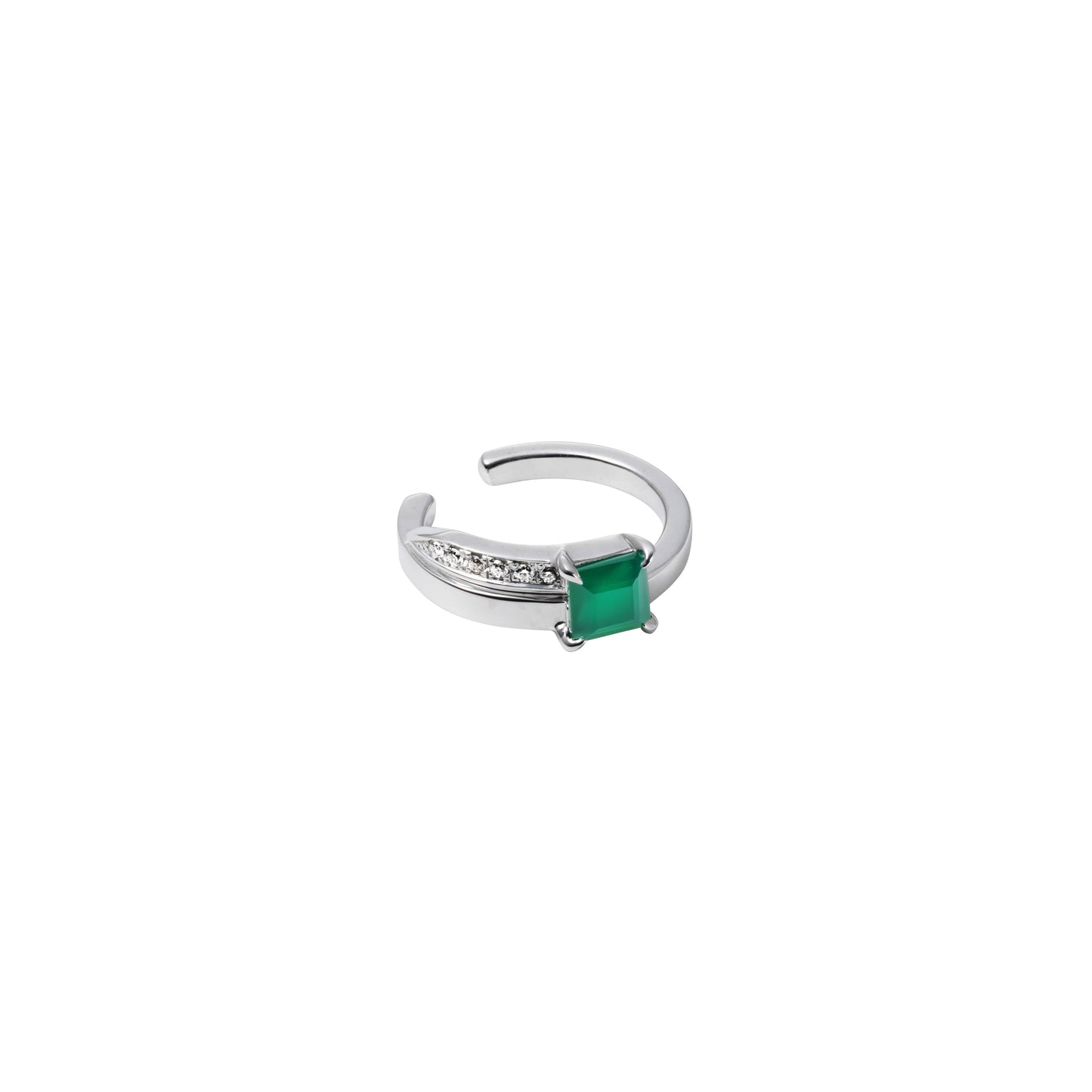 Offset Ear Cuff_WG × Green Agate × White Dia(optional)