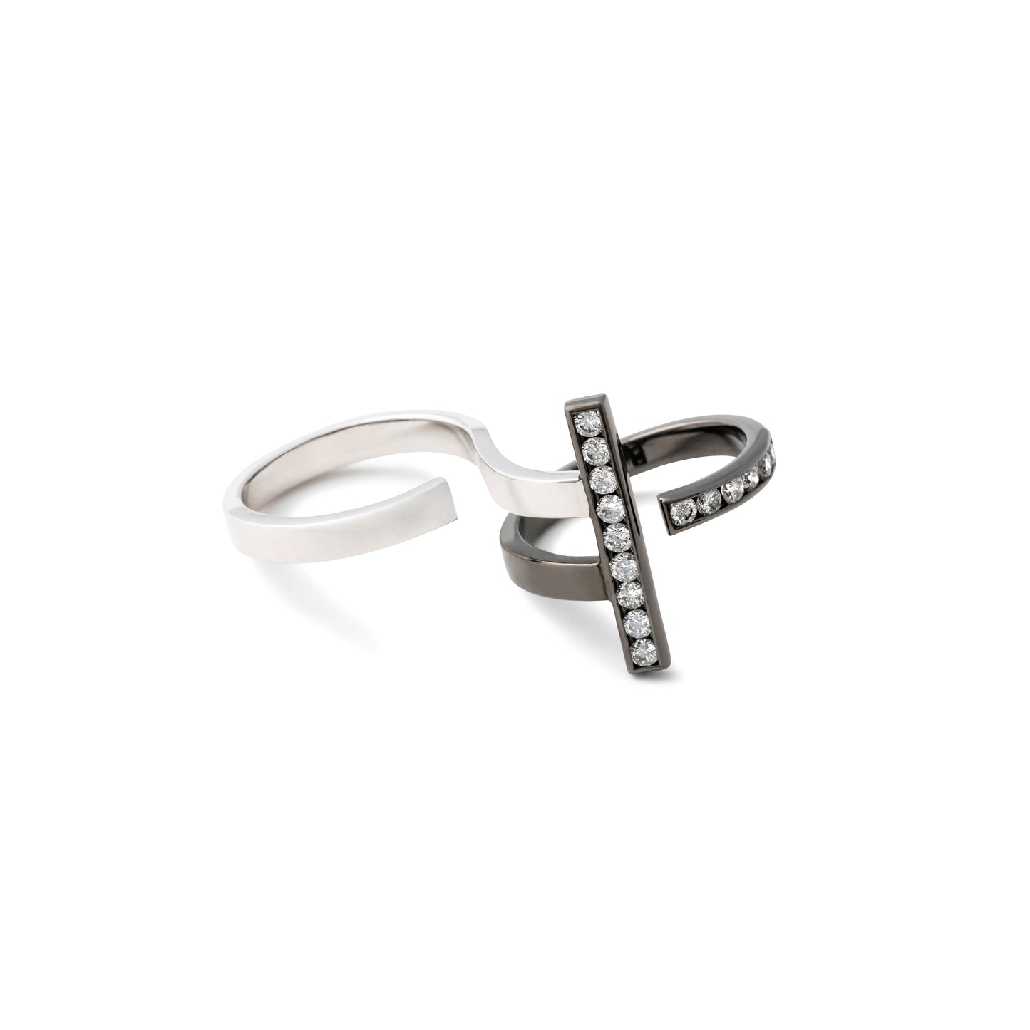 Stand Double Finger Ring_BLK × White Dia 0.55ct