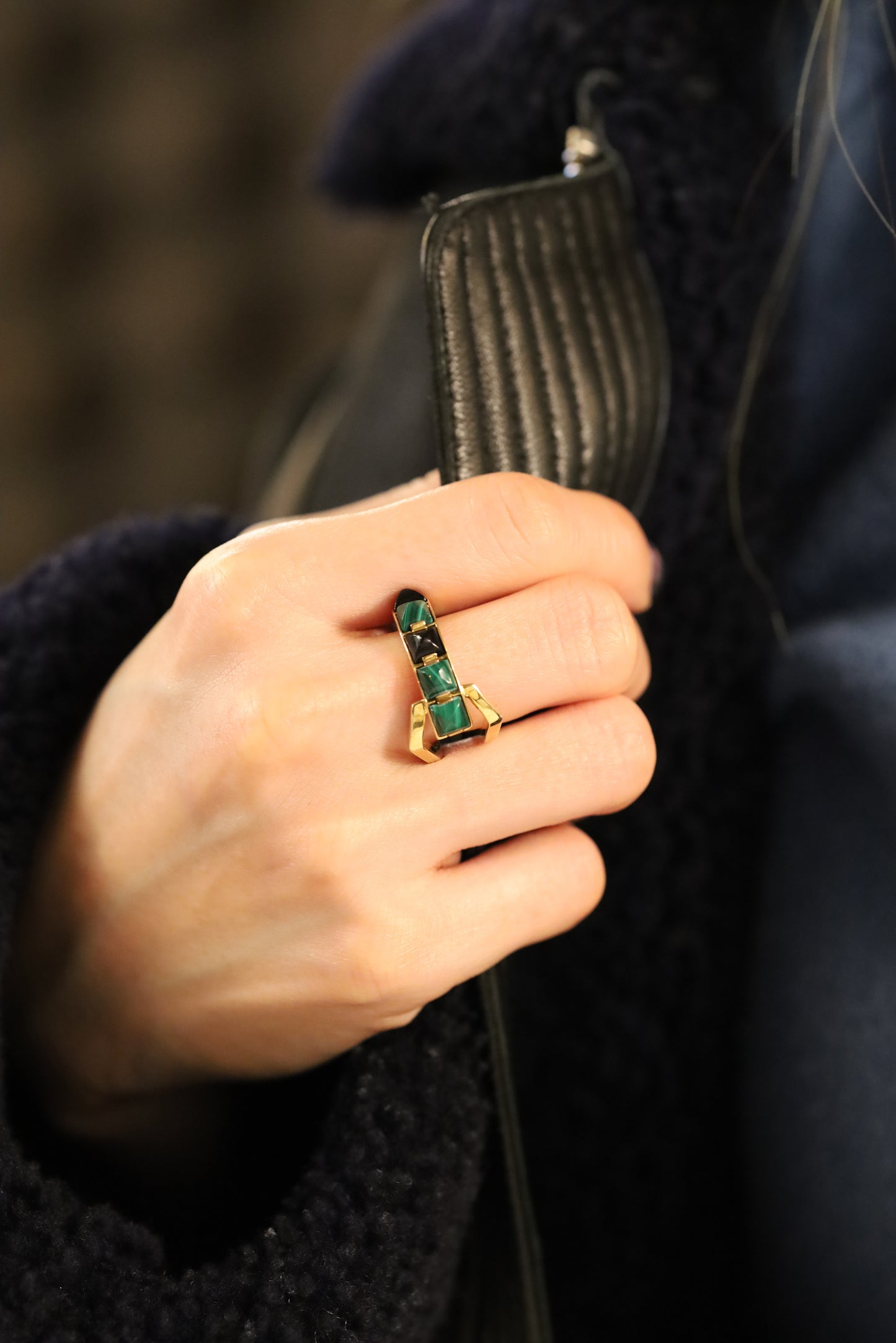 Arc Ring_SV925 × Malachite× Black Onyx