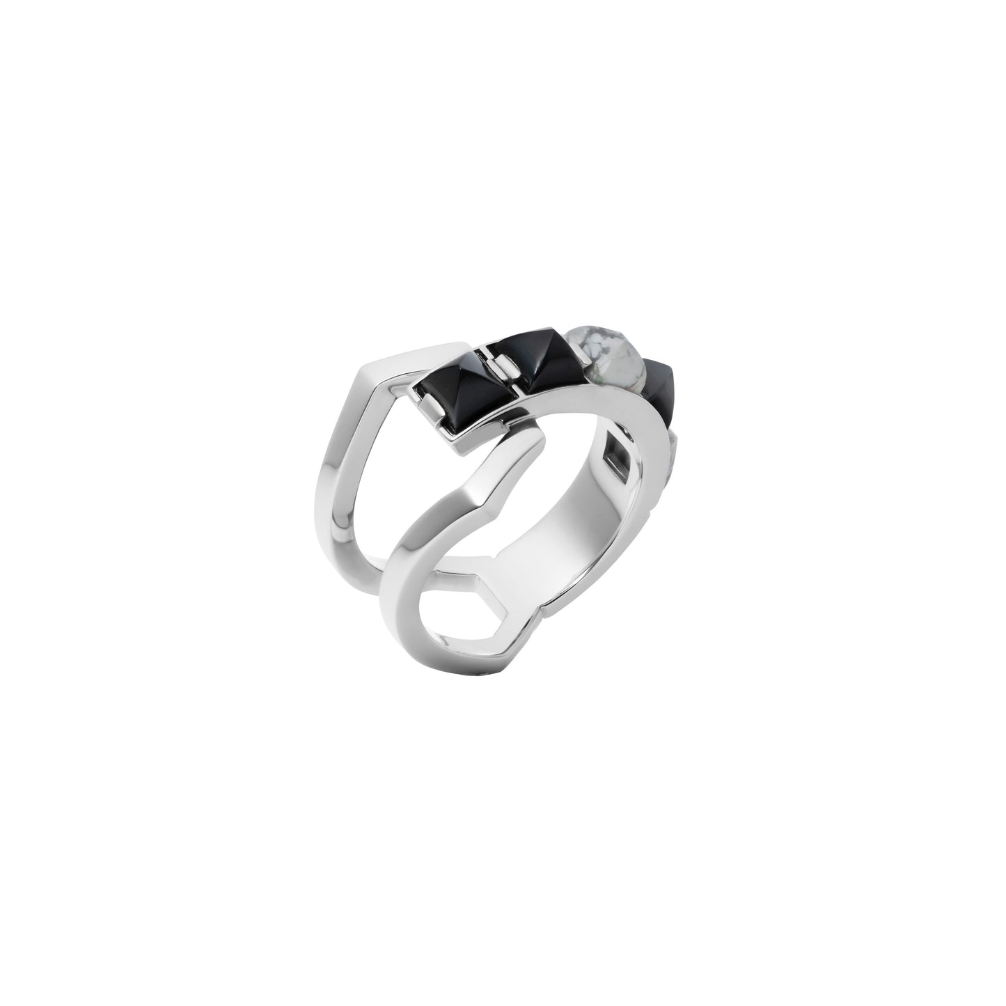 Arc Ring_SV925 × Black Spinel× Howlite