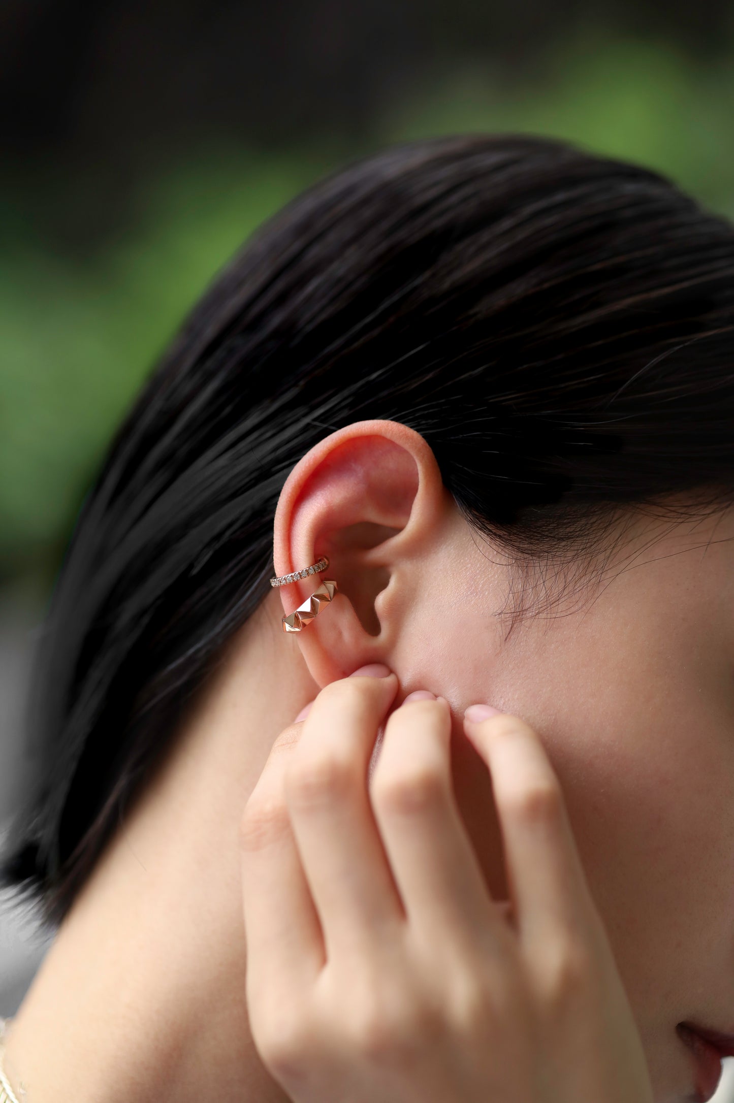 Comfy Ear Cuff_PG × White Dia 0.13ct × Red EPO