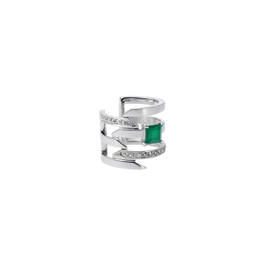 Offset Ear Cuff_WG × Green Agate × White Dia(optional)