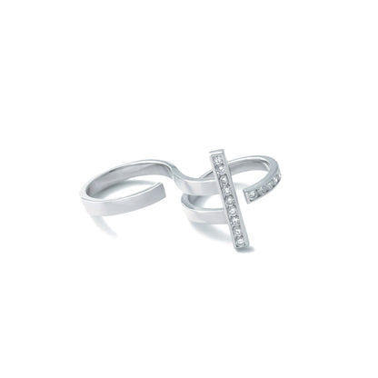Stand Double Finger Ring_WG × White Dia 0.55ct