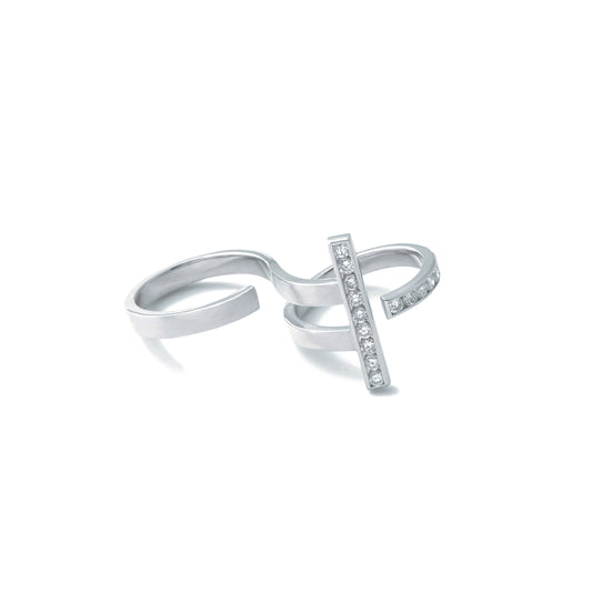 Stand Double Finger Ring_WG × White Dia 0.55ct