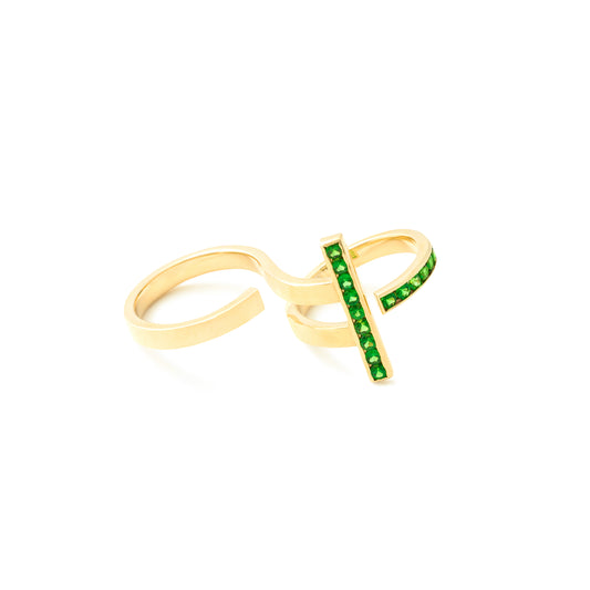Stand Double Finger Ring_YG × Tsavorite