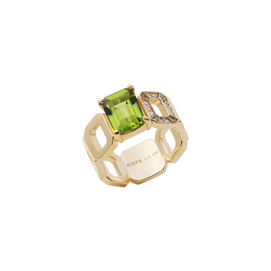 Incomplete Ring_YG × Peridot × White Dia 0.10ct