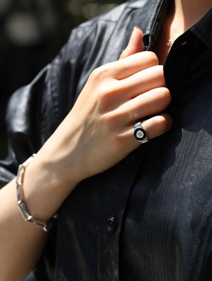 Moire Ring_WG× White Dia 0.10ct × Black EPO