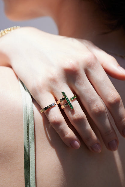 Stand Double Finger Ring_YG × Tsavorite