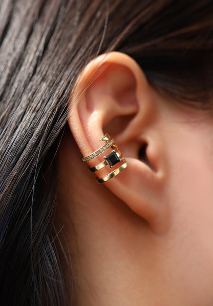 Offset Ear Cuff_YG × Black Onyx × White Dia(optional)