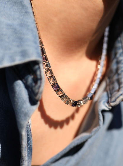 Arc Necklace_SV925 × Iolite × Crystal