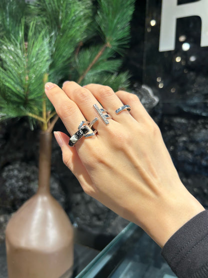 Arc Ring_SV925 × Black Spinel×  Howlite