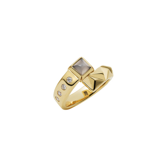Rugged Luxe Ring_YG × Gray Moon Stone