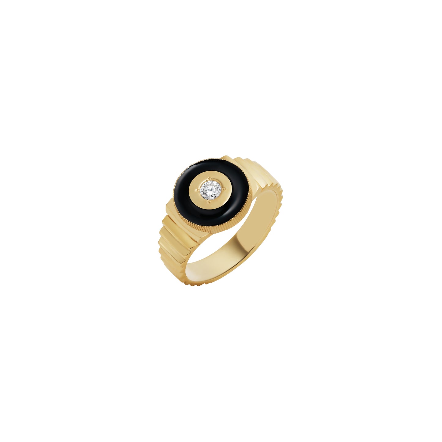 Moire Ring_YG × White Dia 0.10ct × Black EPO