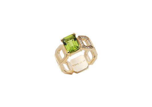 Incomplete Ring_YG × Peridot × White Dia 0.10ct