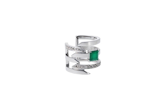 Offset Ear Cuff_WG × Green Agate × White Dia(optional)