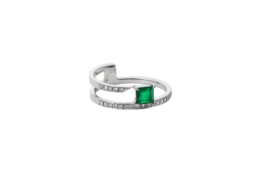 Offset Ring_WG × Green Agate ×White Dia(optional)