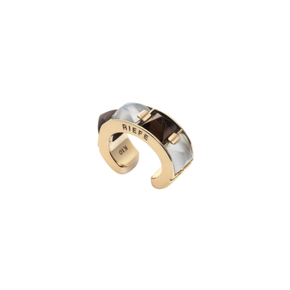 Arc Ear Cuff_YG × Smoky Quartz × Moon Stone