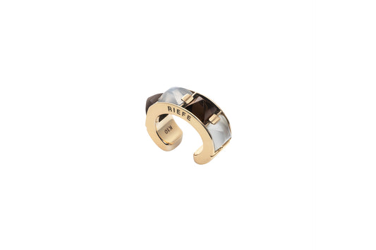 Arc Ear Cuff_YG × Smoky Quartz × Moon Stone