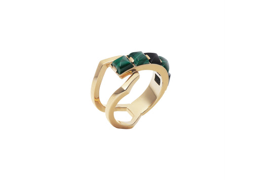 Arc Ring_SV925 × Malachite×  Black Onyx