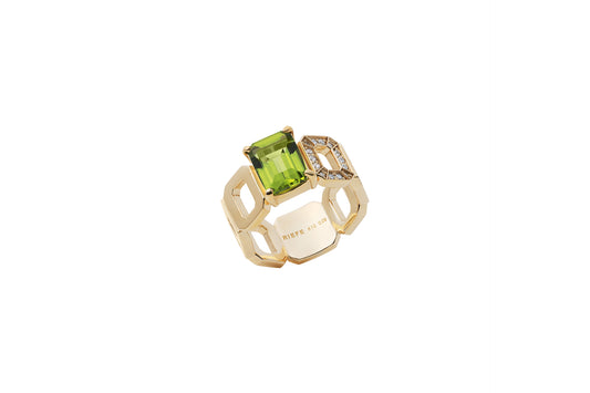 Incomplete Ring_YG × Peridot × White Dia 0.10ct