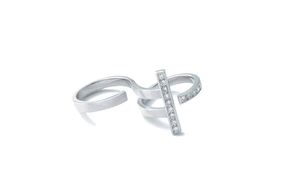 Stand Double Finger Ring_WG × White Dia 0.55ct