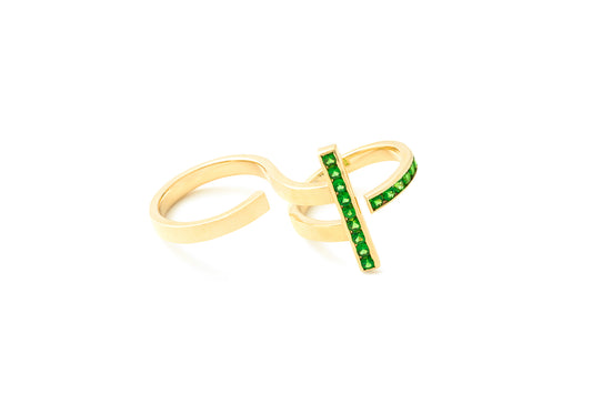 Stand Double Finger Ring_YG × Tsavorite