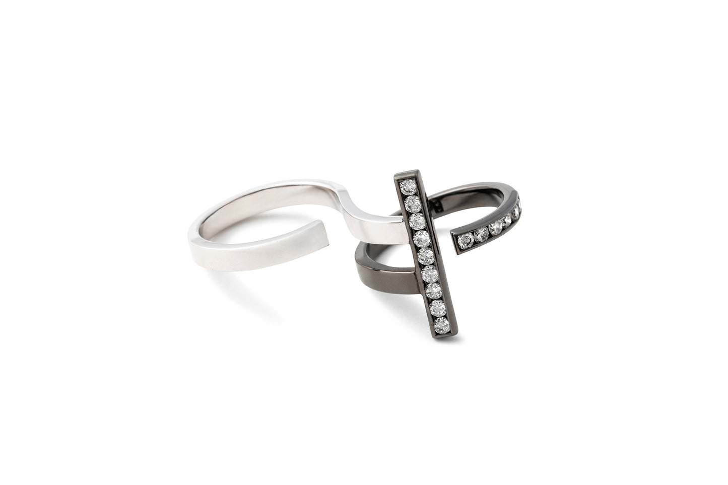 Stand Double Finger Ring_BLK × White Dia 0.55ct